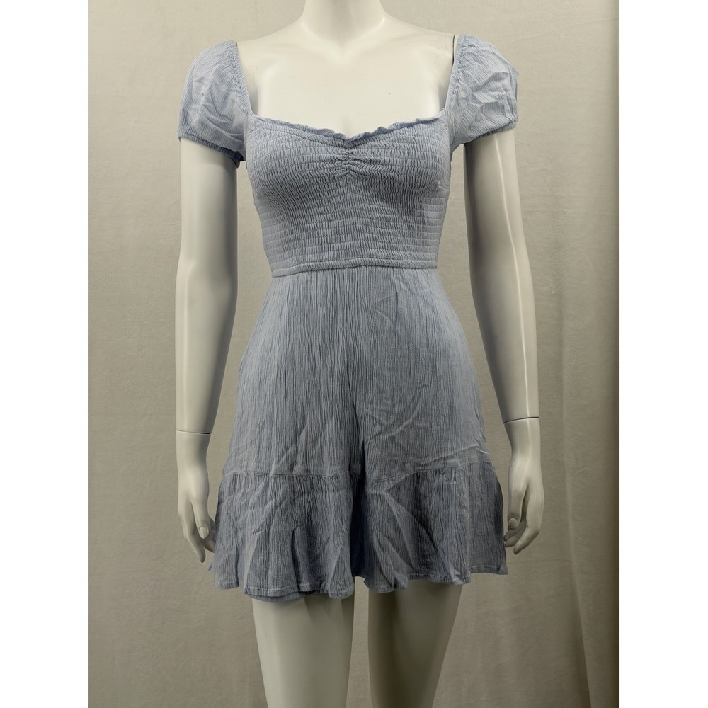 Hollister Dress Womens XS Blue Smocked Puff Sleeve‎ Mini Milkmaid Preppy Coastal